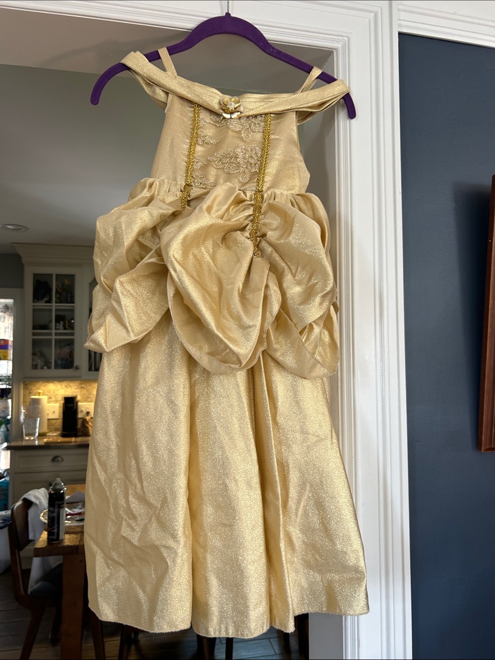 Girls' Shimmery Gold Formal Party Dress with Draped Skirt